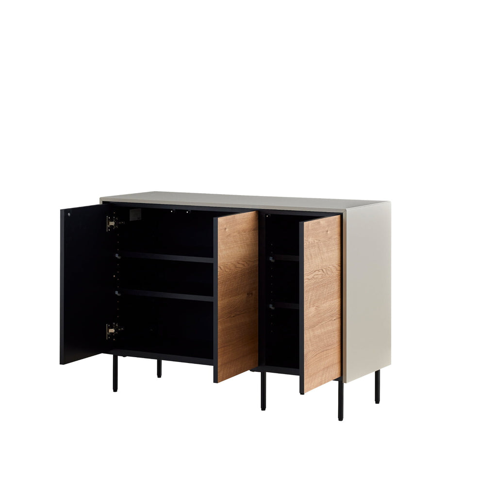 Natural Modern Sideboard｜霧面灰 × 復古木紋｜日本製
