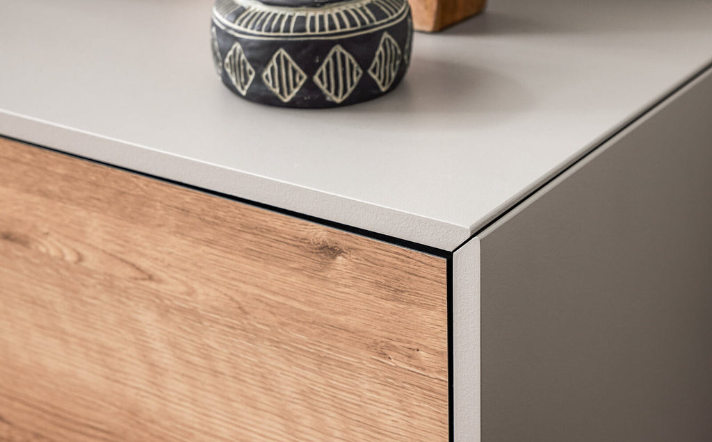 Natural Modern Sideboard｜霧面灰 × 復古木紋｜日本製