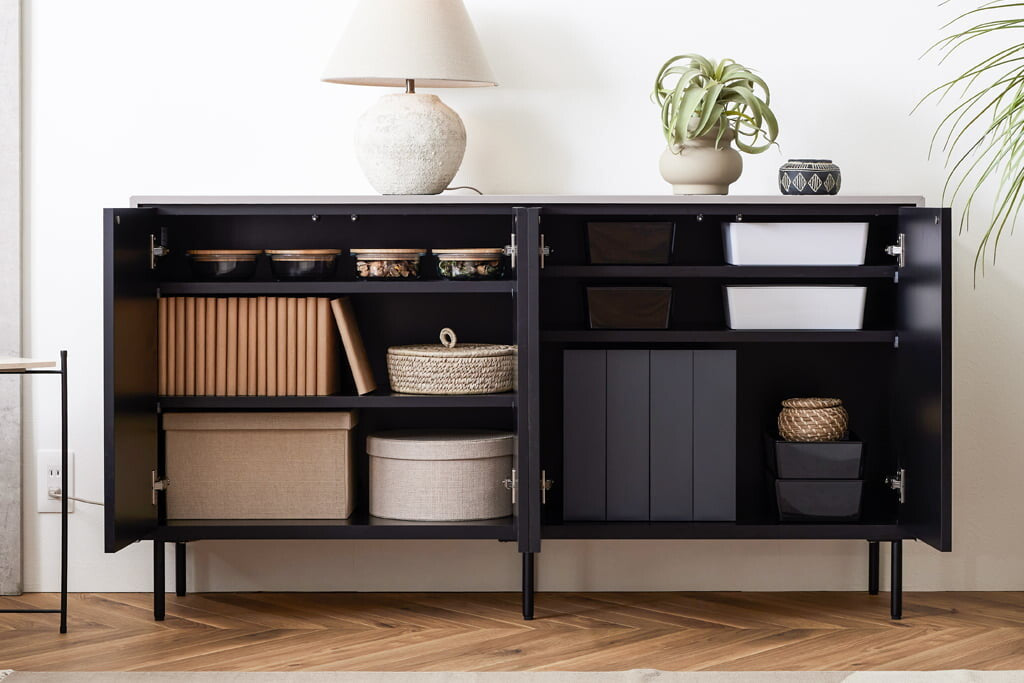 Natural Modern Sideboard｜霧面灰 × 復古木紋｜日本製