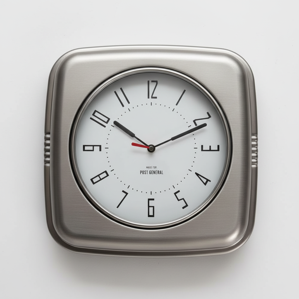 [Industrial Aesthetics] POST GENERAL Minimalist Industrial Wall Clock with Metallic Finish — Limited Edition Silver