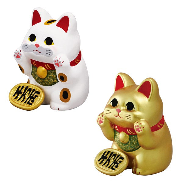 Reclining Beckoning Cat Ornament | Unglazed Pottery