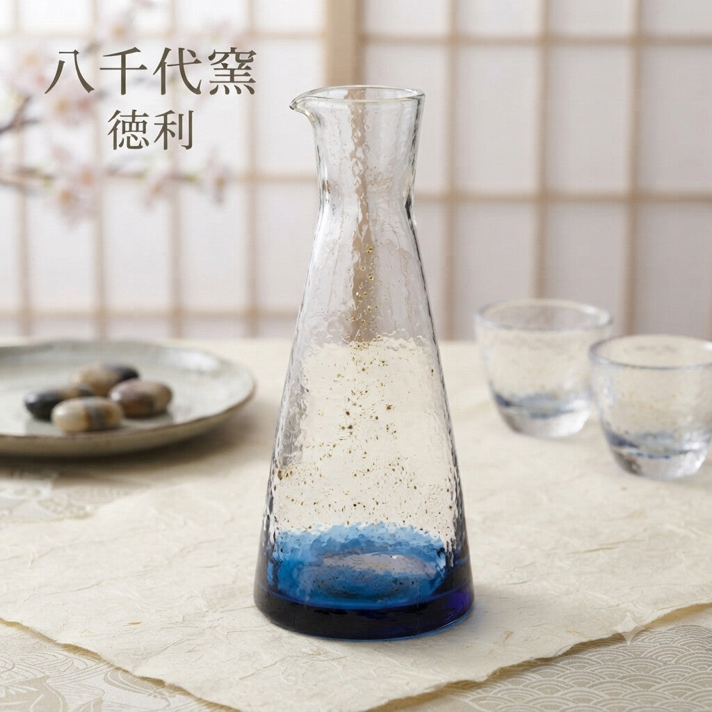 Toyo-Sasaki Glass Yachiyo Kiln Edo Glass Tokkuri | Gold Leaf Handmade Glass | Made in Japan