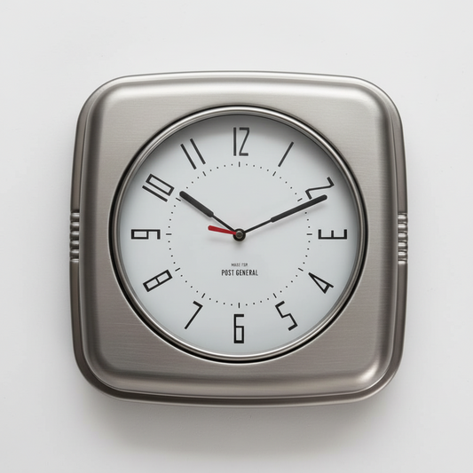 【工業美學】POST GENERAL 簡約金屬質感工業掛鐘 — 銀色限量款