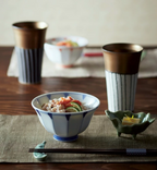 美濃燒 十草金彩長杯對裝｜細密雕花木盒｜日本製